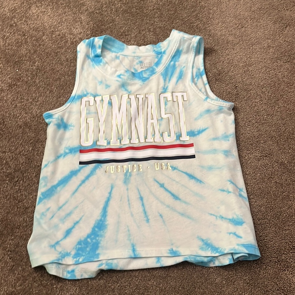 Justice blue tie dye gymnast, tank top